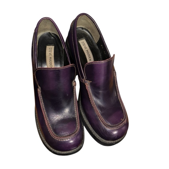 Vintage 90s Steve Madden Platform shoes Purple Leather Chuncky heel Size 9.5 - Picture 2 of 6